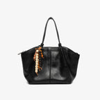 תיק טוט מרווח מדמוי עור עם קישוט חרוזים – שחור