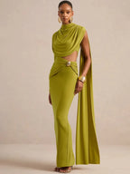 שמלת מקסי א-סימטרית עם שרוול אחד וחיתוך במותן